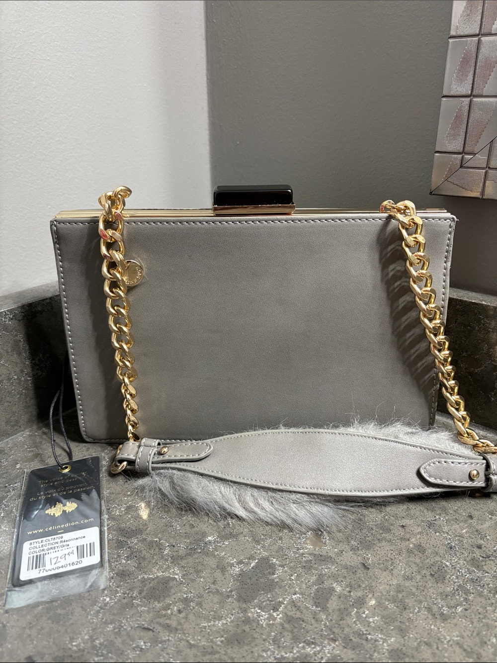 Celine Dion Resonnance Grey Gold Chain Handbag